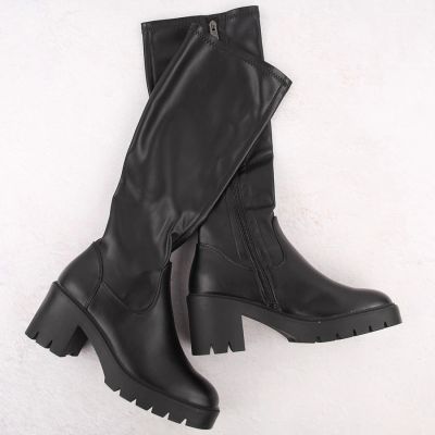 14. Damenstiefel mit Absatz und Plateau, warm gefüttert, schwarz, Vinceza 58332