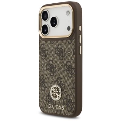 2. Guess 4G Strass Logo & Big Strap Metal Buttons MagSafe Case für iPhone 17 Pro - Braun