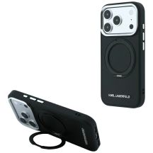 Karl Lagerfeld Ring Stand 360 Saffiano Classic Logo MagSafe Hülle für iPhone 18 Pro / 17 Pro - Schwarz