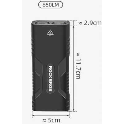 9. Fahrradlampe Rockbros 24310002001, 850 lm, mit Powerbank-Funktion + USB-C-auf-USB-A-Kabel – schwarz