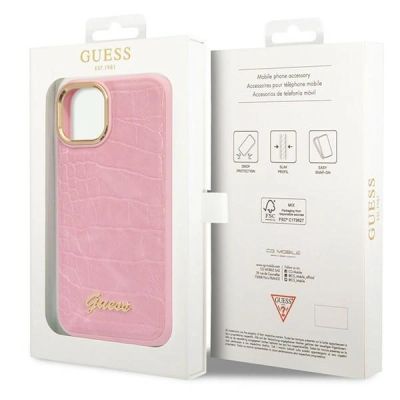 8. Guess Croco Collection Hülle für iPhone 14 Plus – Rosa