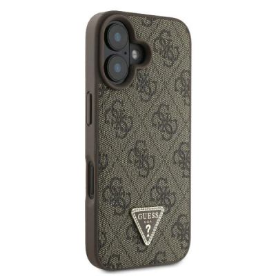 4. Guess Leder-Metall-Logo-Strass-Umhängetasche für iPhone 16 – Braun