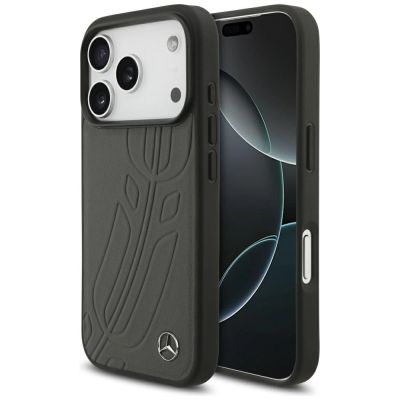 Mercedes Leather Large Laurel Leave MagSafe Case für iPhone 17 Pro - Schwarz und Grau