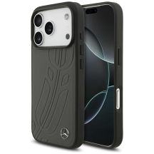 Mercedes Leather Large Laurel Leave MagSafe Case für iPhone 17 Pro - Schwarz und Grau
