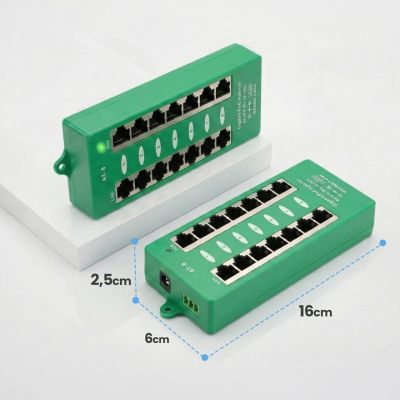 15. Extralink Gigabit PoE Injector 8 Port Active, 8 Gigabit 802.3at/af Ports, Modus A