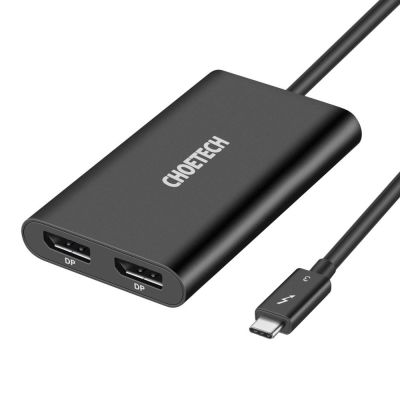 Choetech Adapterstecker Adapter USB Typ C Thunderbolt 3 (40Gbps) - 2x DisplayPort 4K 60Hz schwarz (HUB-D03)