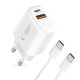 2. Tech-Protect NCA30 PD 30W QC3.0 USB-A / USB-C Wandladegerät + USB-C / USB-C Kabel 100cm - Weiß