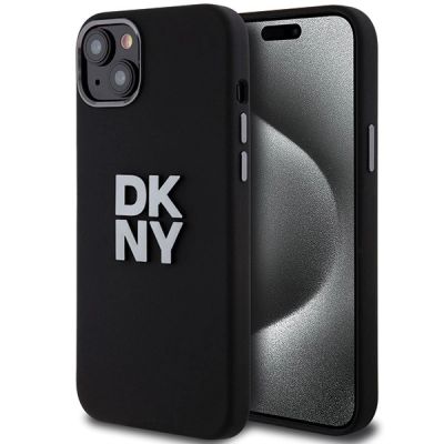 DKNY Liquid Silicone Metal Logo Hülle für iPhone 15 Plus / 14 Plus – Schwarz