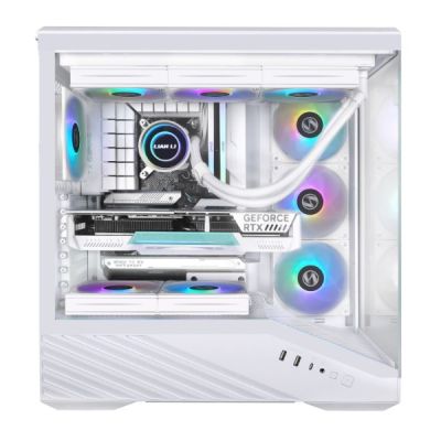 9. Lian Li Vector V100 PC-Gehäuse, Midi-Tower, ATX, RGB, gehärtetes Glas – Weiß