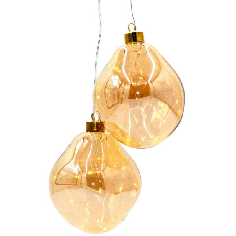 17. Glas-Fallballmatte, 2 Stück, LED, 12 cm, Gold