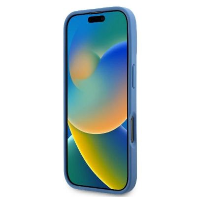 5. Guess Umhängetasche aus Leder mit Metall-Logo und Strass für iPhone 16 Pro Max – Blau