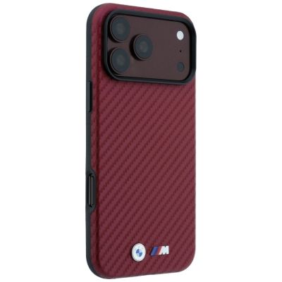 4. BMW M Carbon Metal Logo MagSafe Hülle für iPhone 17 Pro Max / 18 Pro Max - Burgunderrot