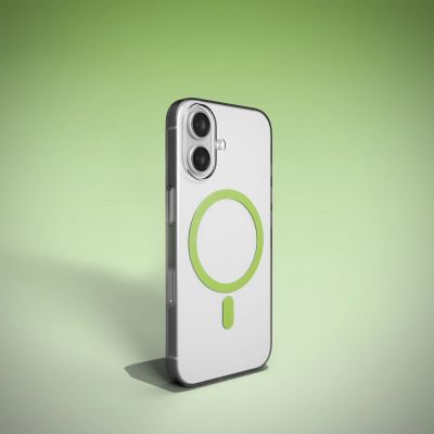 8. Puro Lite Mag TPU+PC Hülle kompatibel mit MagSafe für iPhone 17 - Transparent mit grünem Ring