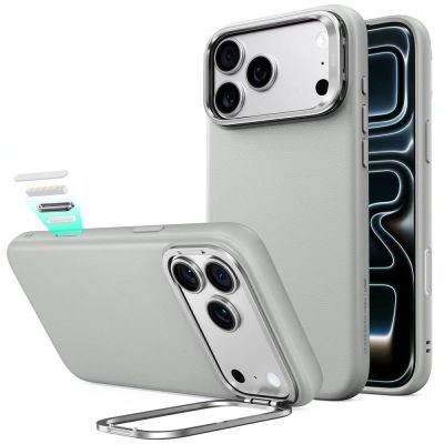 ESR Leder-Schutzhülle mit Ständer und MagSafe-Funktion für iPhone 18 Pro Max / 17 Pro Max – Grau