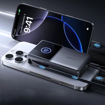 6. Joyroom JR-PR1 10000mAh 22,5W Powerbank mit integriertem einziehbarem USB-C-Kabel - Schwarz