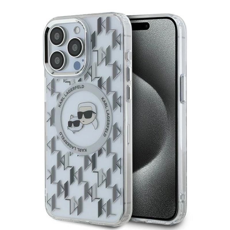 Karl Lagerfeld IML Monogram Karl & Choupette Head MagSafe-Hülle für iPhone 15 Pro Max – transparent