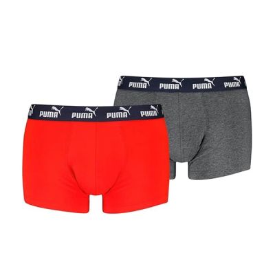 5. Puma Herren-Boxershorts, 2er-Pack, rot-grau, bequeme Baumwolle