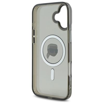 7. Karl Lagerfeld IML Metall-MagSafe-Hülle mit Karl-Kopf für iPhone 16 Plus – Schwarz