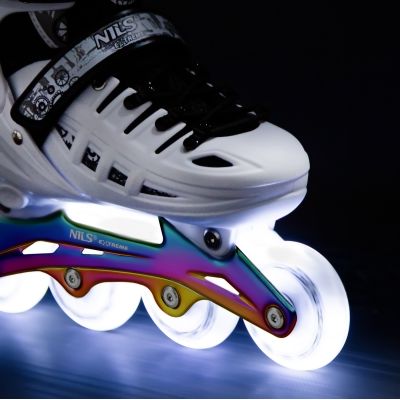 7. NH10905 4in1 LED-Rollschuhe, weiß, mit Regenbogen-Eishockeykufe, Größe M (35-38), Nils Extreme