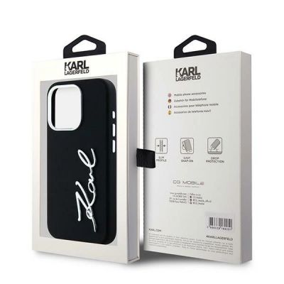 8. Karl Lagerfeld Silikon Metall Script Logo iPhone 15 Pro Max Hülle - Schwarz