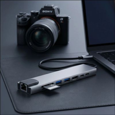 10. Tech-Protect HB09 USB-Hub 8-in-1 (USB-C + USB-A 3.0 + USB-C 3.0 + HDMI 4K 60Hz + SD/TF + PD 100W + RJ45 1000 MB/s) – Grau