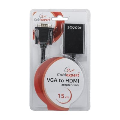 4. GEMBIRD A-VGA-HDMI-01 Adapter (HDMI F - D-Sub (VGA), 3,5 mm Stereo-Klinkenbuchse, USB 2.0 M; 0,15 m; schwarz)