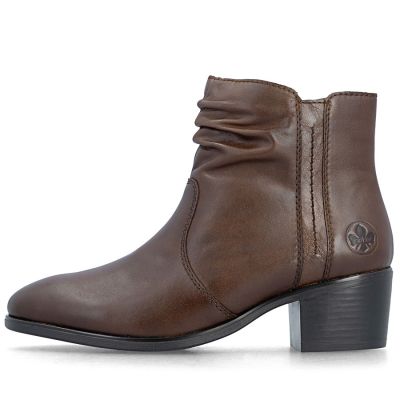 3. Braune Damen-Ankle-Boots aus Leder mit Blockabsatz, Modell Rieker 73953-27