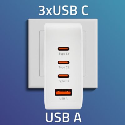 2. Qoltec 140W GaN-Wandladegerät | 5–20 V | 2,5–5 A | 3 x USB-C PD | 1 x USB QC 3.0 | Weiß