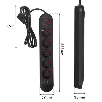 8. MACLEAN Steckdosenleiste, Verlängerungskabel, 5 Steckdosen + 3 USB-Anschlüsse, 110–240 V Wechselstrom, 50/60 Hz, max. 2,1 A, 2500 W, 1,5 m, Schwarz, MCE395 B