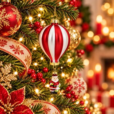 4. GLASORNAMENT IN FORM EINES BALLONS MIT WEIHNACHTSMANN SASKA GIFT & DECOR