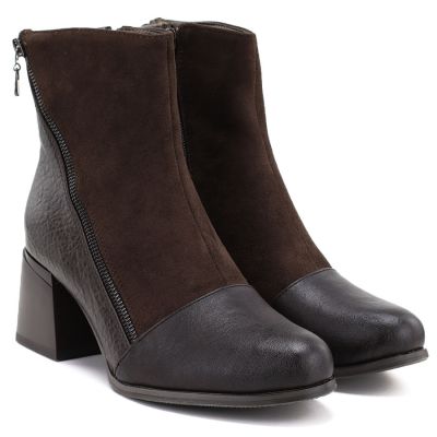 4. Gefütterte Damen-Ankle-Boots mit Blockabsatz, Schokoladenbraun, M.Daszyński SA269-5