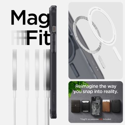 13. Spigen Ultra Hybrid Mag Case mit MagSafe für iPhone 15 Plus – Dunkelgrau (Zero One Pattern)