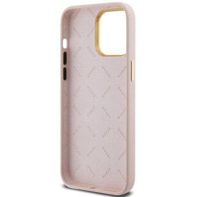 7. Guess Silikon Script Metal Logo & Frame Hülle für iPhone 15 Pro – Rosa