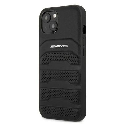 2. AMG Lederhülle mit geprägten Linien für iPhone 13 mini – Schwarz