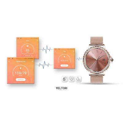 15. VELTORI VT320-1 Damen-Smartwatch, Goldarmband + rosa Silikonarmband