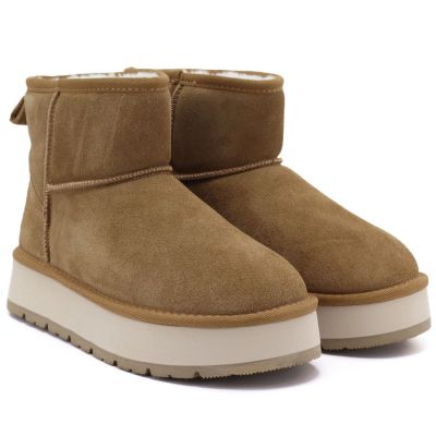 8. Damen-Ankle-Boots aus Leder mit Plateau, beige, Big Star UU274692