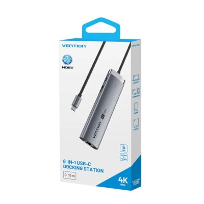 4. Vention 8-in-1 USB-C Dockingstation 4K 60Hz 100W PD 0,15m