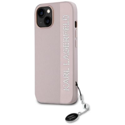 2. Karl Lagerfeld Saffiano Rhinestones & Charm Hülle für iPhone 15 / 14 / 13 – Rosa