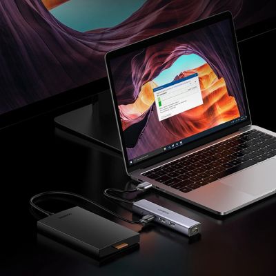 22. Ugreen Multifunktionsadapter HUB USB 3.0 - 3 x USB / Ethernet RJ-45 / USB Typ C PD grau (CM475)