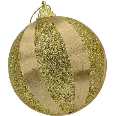 2. BRUCHSICHERE KUNSTSTOFF-KUGELN 8 CM GOLD 6 STÜCK STRIPES MICA
