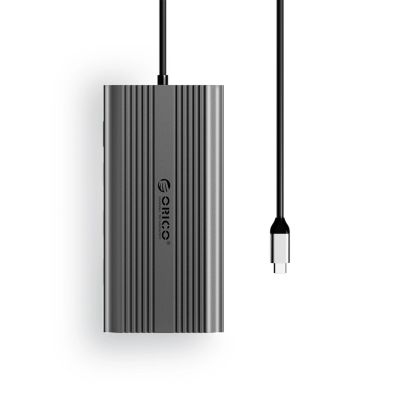 2. Orico XDR 12-in-1 USB-C Dockingstation mit USB-A, USB-C, HDMI 4K, VGA, RJ45, Gigabit PD, 100 W, SD- und microSD-Kartenleser – Grau