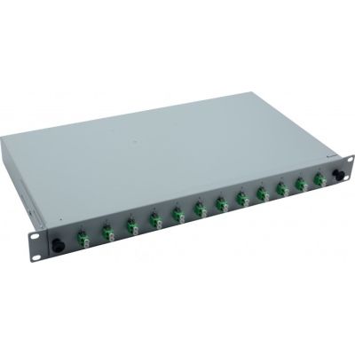 19" Glasfaser-Spleißbox 12 x LC/APC Duplex OS2, Spleißfertig, Grau