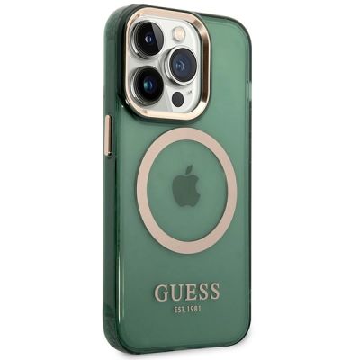 4. Guess GUHMP14XHTCMA iPhone 14 Pro Max 6,7" grün/khaki Hartschale Gold Outline Translucent MagSafe