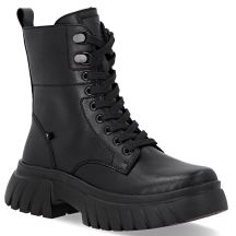 Schwarze Damen-Ankle-Boots aus Leder mit dicken Sohlen, Rieker W1870-02