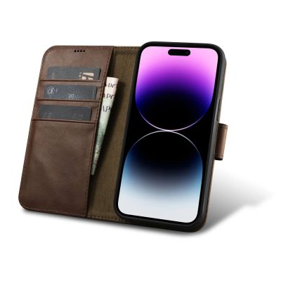 2. iCarer Oil Wax Wallet Case 2in1 Cover iPhone 14 Pro Anti-RFID Leder Flip Case Braun (WMI14220722-BN)
