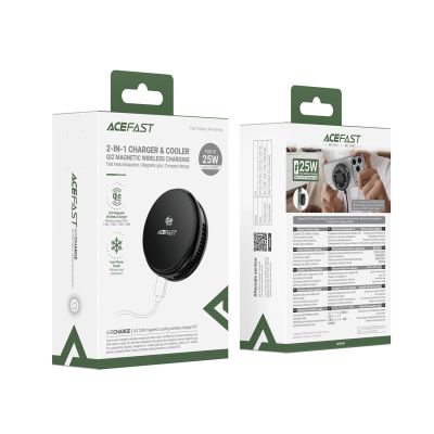 6. Acefast E47 Qi2 25W Magnetisches kabelloses Ladegerät mit Kühlung – Schwarz