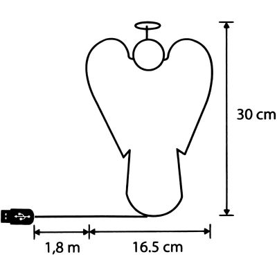4. Dekorativer Holzengel mit LED-Beleuchtung, Höhe: 30 cm, USB-Anschluss