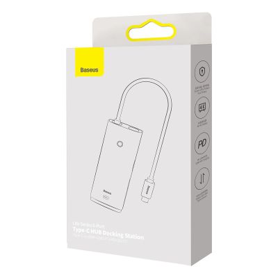 5. Baseus Lite Series multifunktionaler HUB USB Typ C - 2 x USB 3.0 / USB Typ C PD / HDMI 1,4 / SD / TF weiß (WKQX050102)