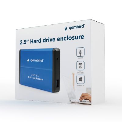 3. GEMBIRD HDD/SSD-Gehäuse, USB 3.0, 2,5" SATA, Aluminium, Blau