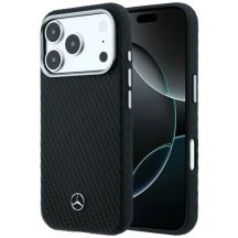 Mercedes Leder-Halbhülle in Holzoptik mit MagSafe-Funktion für iPhone 17 Pro / 18 Pro – Schwarz